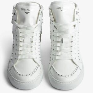 NEW ZADIG & VOLTAIRE Accessories Mid Top White leather Flash Lace Up Mens Sz 10